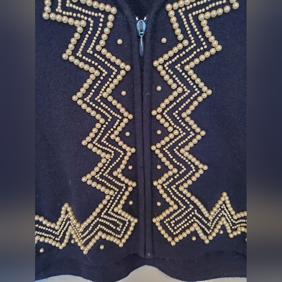 Liz Claiborne Navy Pearl zip up cardigan - Picture 13 of 16